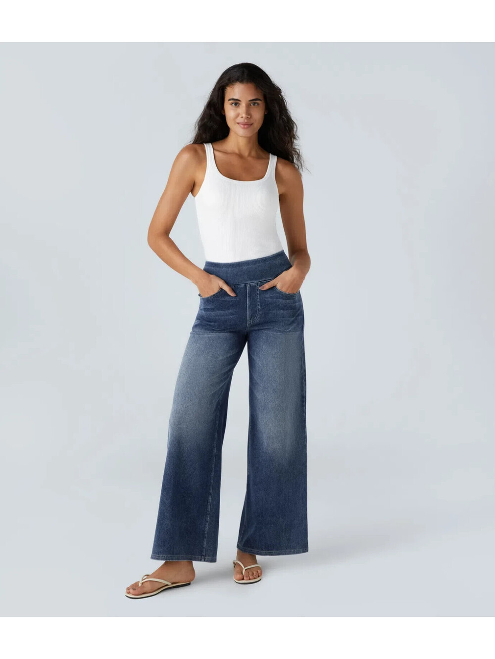 NWT Halara Flex High Waisted Wide Leg Jeans Womens L Blue Washed Stretch